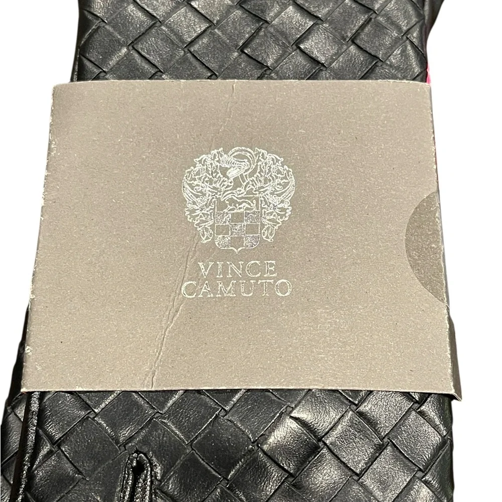 Vince Camuto Black Woven Gloves Faux Leather Fleece Lined Winter Dressy Classic